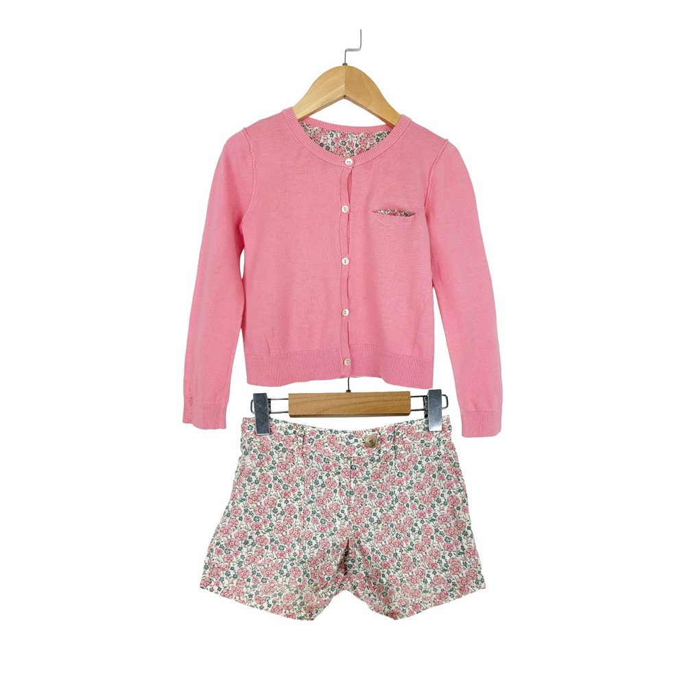Bonpoint Pink Floral Shorts and Cardigan Set Size 6